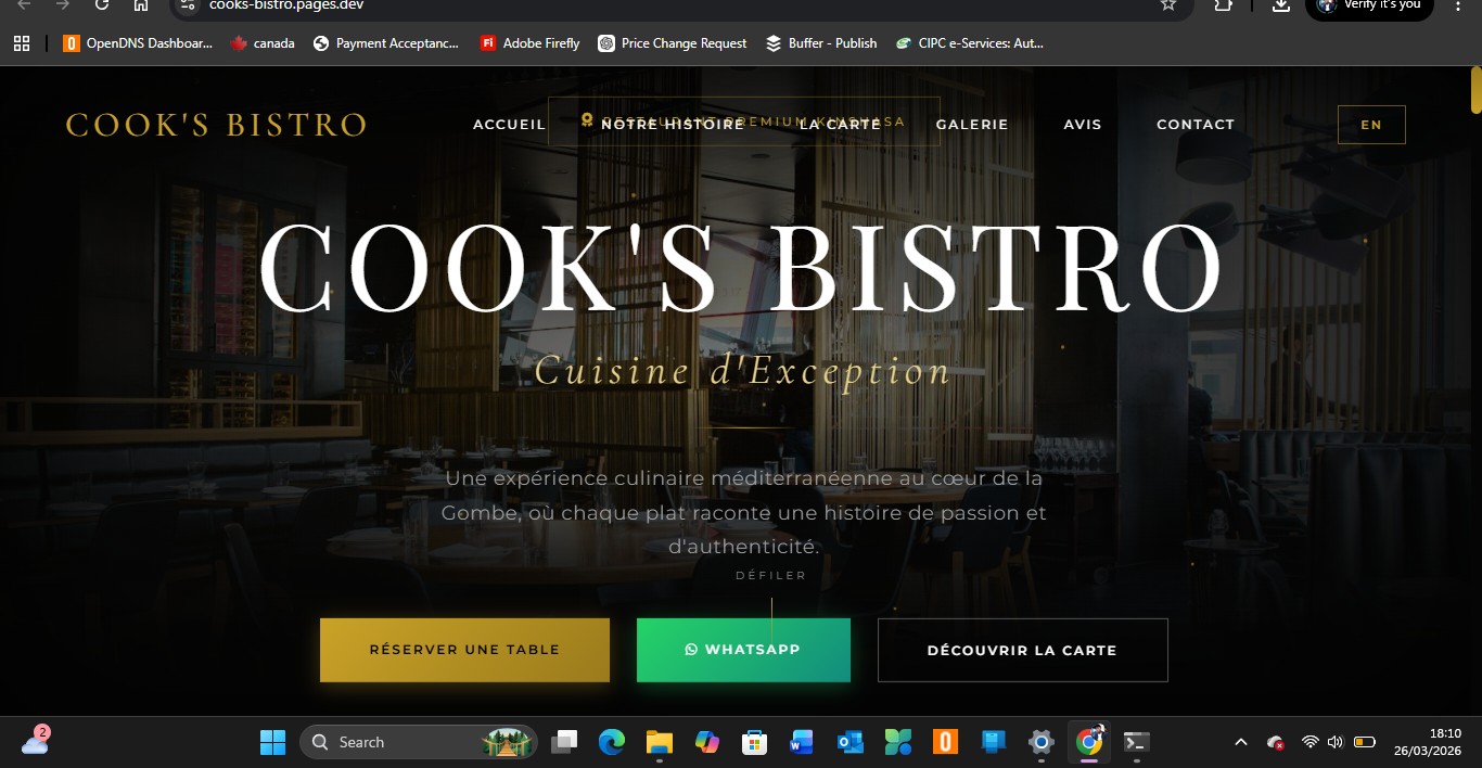 Cook's Bistro Mediterranean restaurant website by SMK Web Design — designed by Stopher Malik, Kinshasa