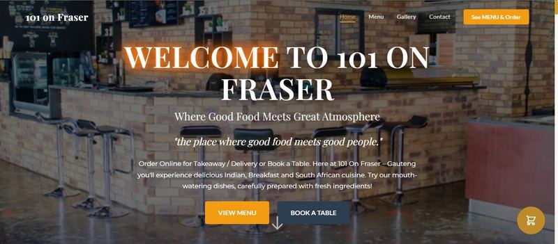 101 On Fraser restaurant booking website by SMK Web Design — designed by Stopher Malik, Johannesburg