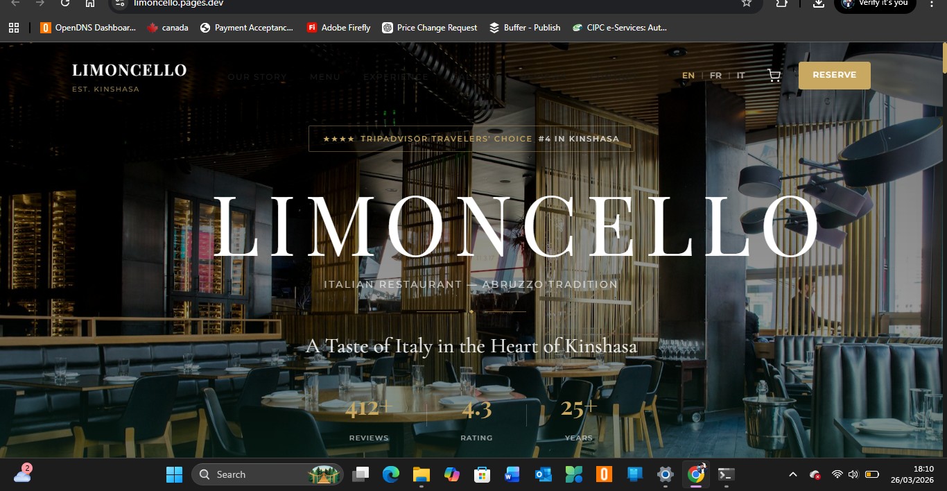 Limoncello authentic Italian restaurant website by SMK Web Design — designed by Stopher Malik, Kinshasa